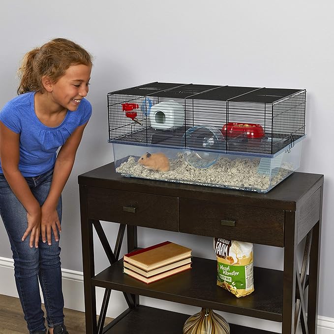 Ferplast Favola Hamster Cage Includes Free Water Bottle, Exercise Wheel, Food Dish & Hamster Hide-Out Large Hamster Cage Measures 23.6L x 14.4W x 11.8H-Inches