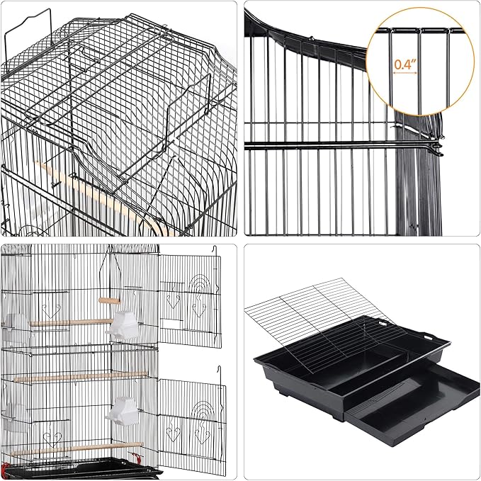 Yaheetech 64'' Bird Cage, Open Top Parakeet Cage w/Slide-Out Tray, Feeders, Detachable Rolling Stand, Bird Cages for Parrot, Cockatiel, Budgie, Parakeets, Lovebird, Small Medium Birds