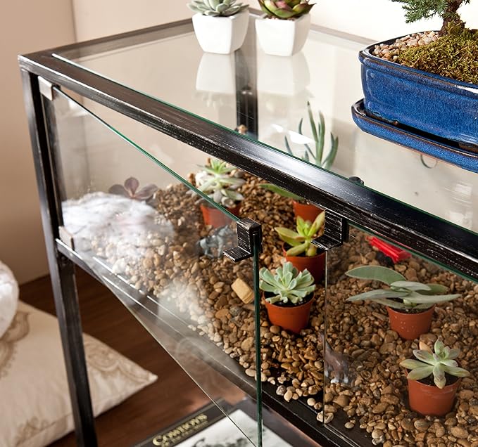 SEI Furniture Terrarium Display Console, Black/Silver Distressing