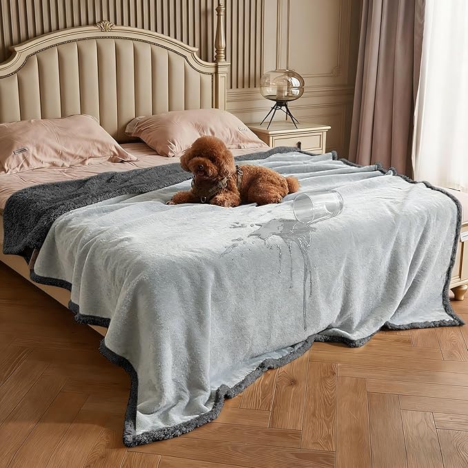 Kritter Planet Waterproof Bed Blanket for Couples, Washable Stain Proof Pad Bed Cover, Reversible Leakproof Protector, Liquid Pee Proof Blanket for Couch Sofa, 80x90 inch, King Size