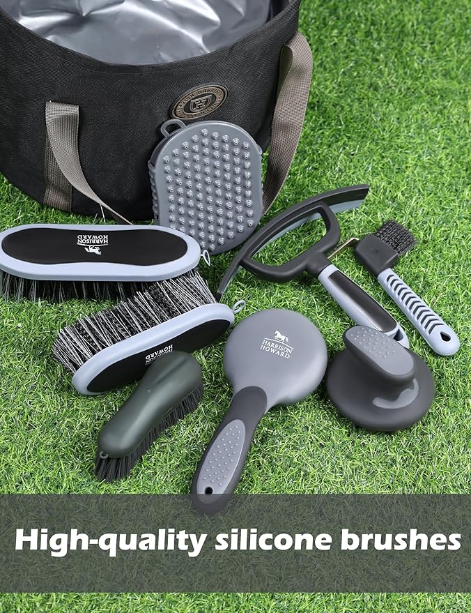 Horse Grooming Kit, 9-Piece Grooming Tools Set for Daily Horse Care – Includes All Essential Tools for Everyday Grooming Black