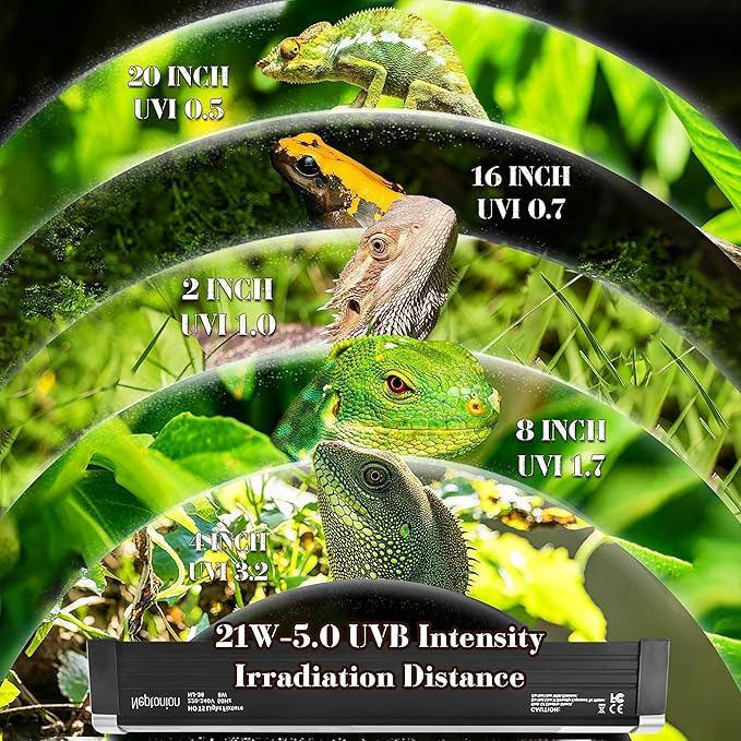 21W Reptile T5 HO UVB 34.5" 5.0 Light Fixture with Tube, Tall Tropical Habitat Hood for Terrariums, Suitable for Tropical Reptiles Like Veiled Chameleon