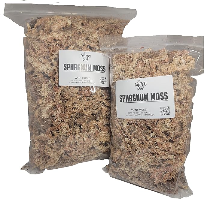 New Zealand Long Fiber Sphagnum Moss | 1Q & 1G | Low Dust | Humid Enclosures | Jumping Spiders | Isopods And Springtails | The Critters Cave (2 Qt (40 grams))