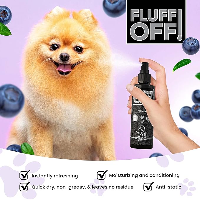 Girl With The Dogs FLUFF OFF Pet Scent (Blueberry Bubblegum) 8 Oz - for Cats and Dogs - Made in USA
