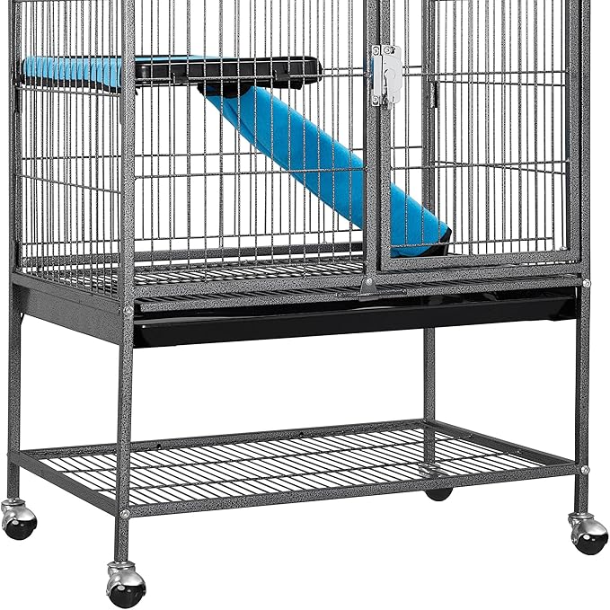 Topeakmart 34 Inch Multi-Level Small Animal Cage for Adult Rats, Chinchillas - Metal Rolling Cage with Removable Ramp & Platform, Black