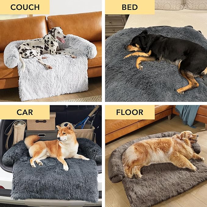 Codi Large Calming Dog Bed for Couch – Anti-Anxiety Sofa Protector Mat for XL Dogs, 45''x37''x6'', Machine Washable, Fluffy & Cozy with Non-Slip Bottom, Ash Brown
