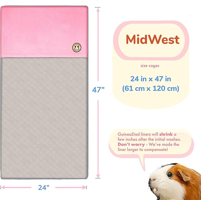 GuineaDad Original Reusable Cage Liner – Ultra-Soft Fleece Bedding with Burrowing Pocket – Extra Absorbent Core & Waterproof Bottom – Fits Midwest Guinea Pig Cage – Small Animal Supplies