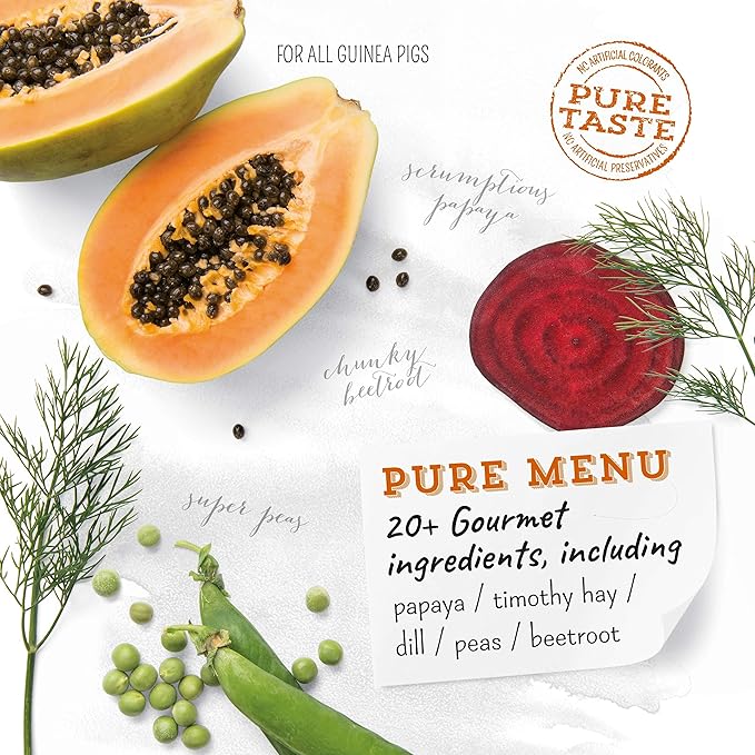 Witte Molen Pure Guinea Pig Food Mixture Papaya & Peas Dry, (Abyssinian, American, Coronet, Peruvian) (3 Pack Pure Guinea Pig Food Mixture Papaya).