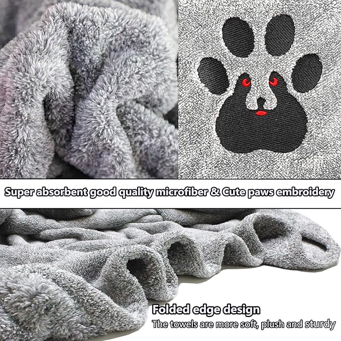 Dogvingpk Dog Towel - Pack of 2 - Super Absorbent Soft Microfiber Pet Bath Grooming Towels for Drying Dogs and Other Pets (M-36" * 28", Grey and Brown)