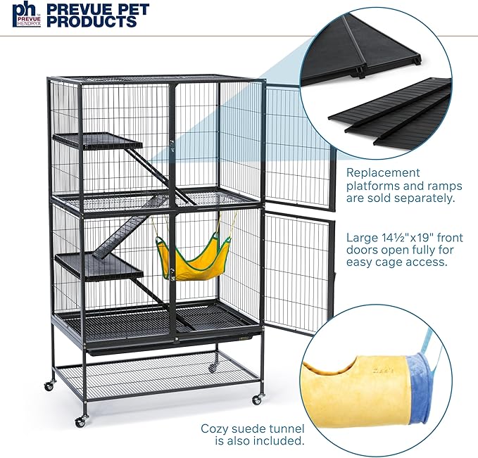 Prevue Pet Products Feisty Ferret Home Bundle with Stand, Black Hammertone with Hammock and Suede Ferret Tunnel