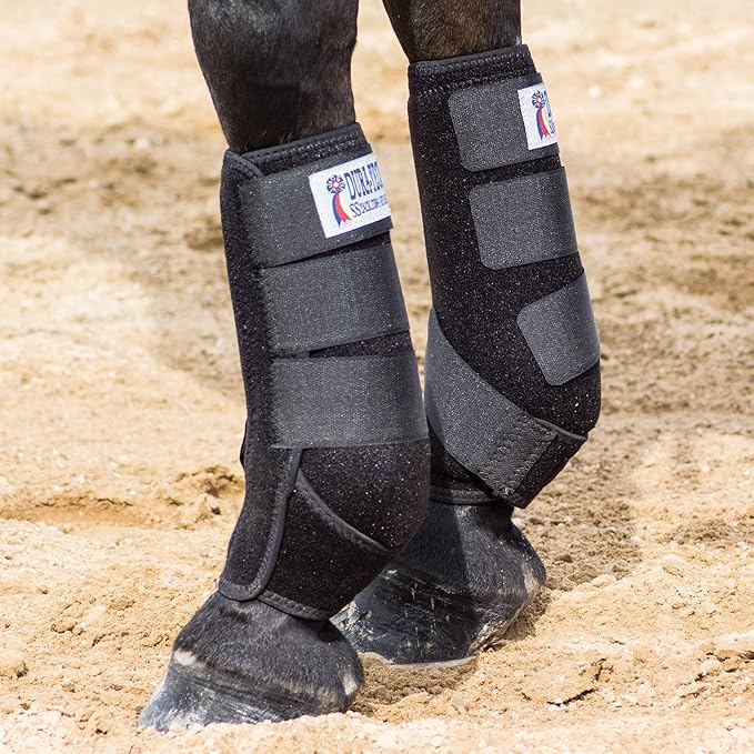 Dura-Tech Extra Support Neoprene Wrap Boots for Horses | Contoured Fit & Enhanced Tendon Protection | Color Black | Size Large