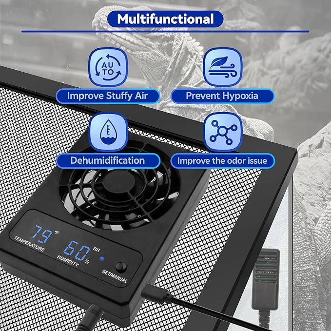 Dehumidifier for Rainforest Terrarium Vivarium,reptile tank fan,Ventilation Fan For Reptile Enclosure,Improving Air Circulation For Amphibians, Reptiles and Lizard、Bearded Dragon、Tortoise、Snake
