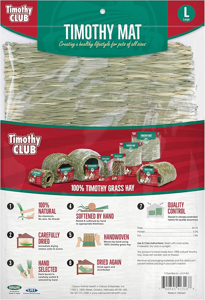 Oxbow Animal Health Timothy Club Mat, Large, Guinea Pig Hideout, Guinea Pig Toys, Bunny Toys, 100% Timothy Hay, Bunny Enrichment for Rabbit Cage, Rat Cage Accessories (Pack of 2)