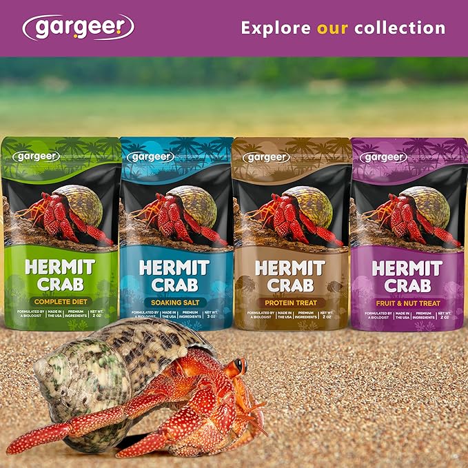 Gargeer Hermit Crab Fruit and Nuts Treat. Non-GMO Yummy Premium Ingredients, to Meet All Nutritional Needs. 2oz Granular Textured ‘Surprise Your Crab’ Meal. Enjoy!