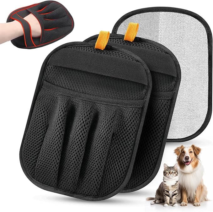 2Pcs Pet Hair Removal Glove for Cats & Dogs, 2025 Newly Upgraded Five-Finger Electrostatic Pet Hair Gloves, Reusable Pet Hair Remover Tool for Laundry, Couch, Carpet, Car Seat