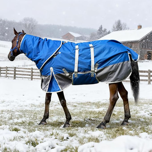 Winter Horse Blanket Horse Turnout Blanket Waterproof 1200D 260g Filled Medium Weight Horse Blanket with Detachable Neck Cover
