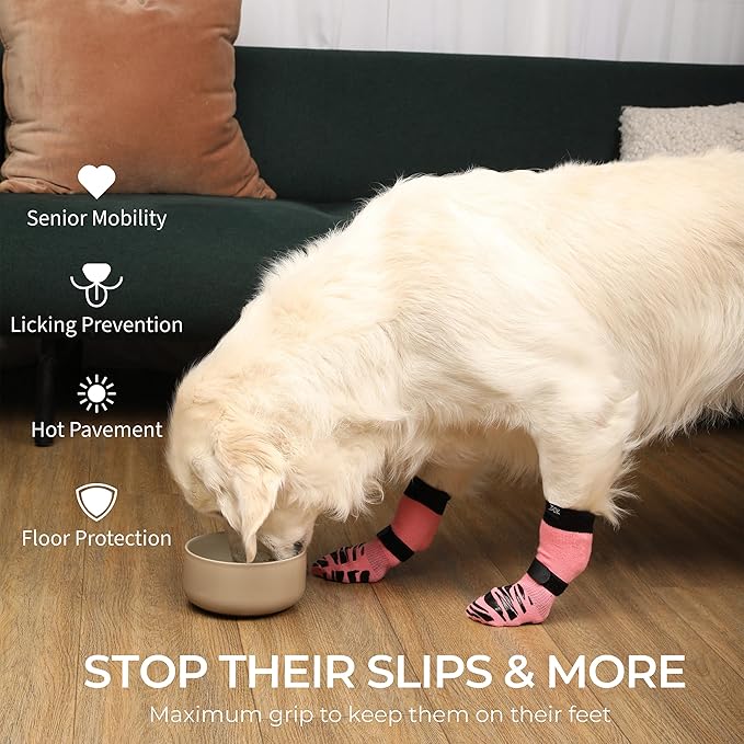 DOK TigerToes Premium Non-Slip Dog Socks for Hardwood Floors - Extra-Thick Grip that Works Even When Twisted - Prevents Licking, Slipping, and Great for Dog Paw Protection (XXL, Sassy Pink)