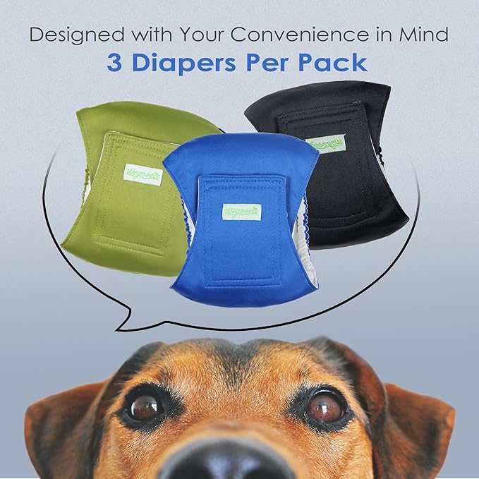 Wegreeco Washable Male Dog Belly Wrap - Pack of 3 - (Black,Blue,Olive,X-Large)