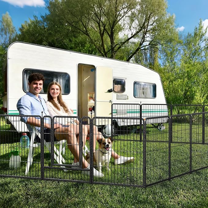 Mr IRONSTONE Dog Playpen with Anti-Rust Coating – 32" Height 16 Panels Portable & Foldable Indoor/Outdoor Pet Fence for Large, Medium, or Small Dogs – Durable Exercise Pen