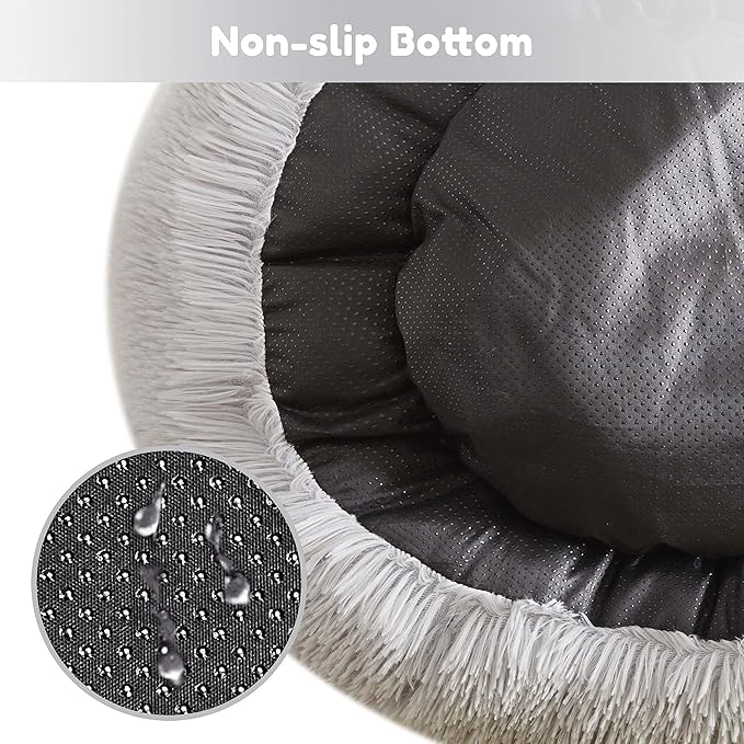Calming Dog Bed & Cat Bed, Anti-Anxiety Donut Cuddler Beds, Cozy Soft Round Beds, Fluffy Faux Fur Plush Bed for Small Medium Dogs and Cats