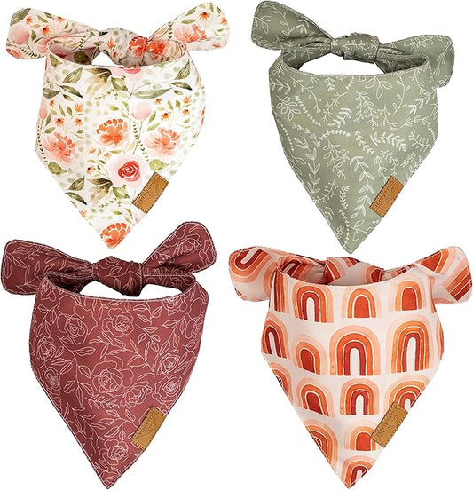 Remy+Roo Small Spring Bandanas - 4 Pack Rubi Set | Premium Durable Adjustable Polyester Fabric | Patented Shape Girl Dog Bandana, Floral Dog Bandana