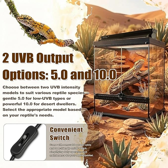 T5 HO UVB Reptile Light Kit, 12.4" Fixture with 8W 10.0 UVB Tube, Suitable for Desert Reptiles Including Juvenile Bearded Dragons in Standard Terrariums