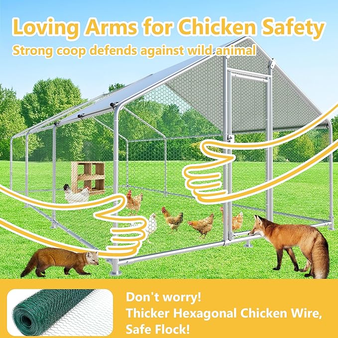 Large Chicken Coop Chicken Runs for Yard with Cover Outdoor Metal Pet Pens Poultry Cage Duck Rabbit House Backyard Use