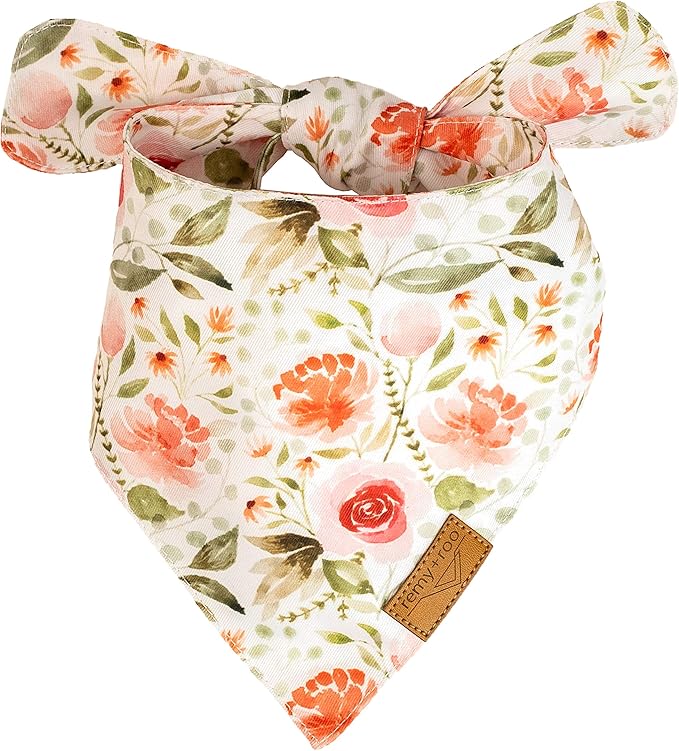 Remy+Roo Large Spring Dog Bandanas - 4 Pack Rubi Set | Premium Durable Adjustable Polyester Fabric | Patented Shape Girl Bandana, Floral Bandana