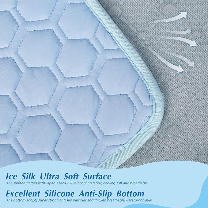 Cooling Mat for Small Dogs, Thick Breathable Dog Cooling Mat Q-MAX>0.45, Cooling Bed Chill Cool Fiber & Non-Slip Bottom Cold Crate Pad Kennel Bed for Dog Puppy and Cat, Non-Toxic, Foldable & Washable