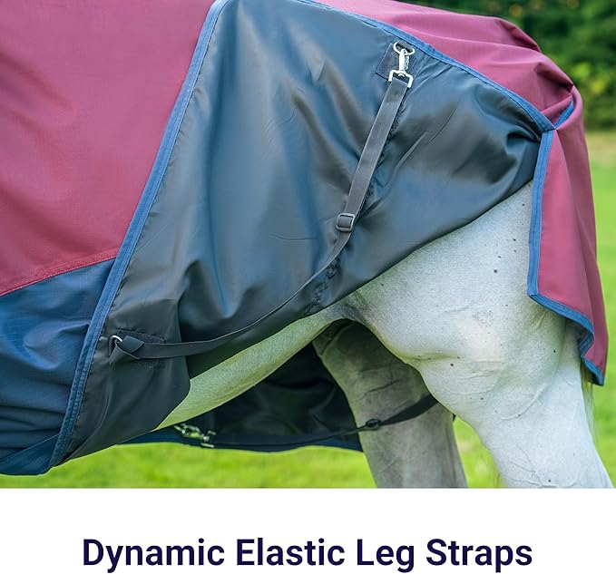 Horse Turnout Rain Sheet | 600 Denier Ripstop Turnout Blanket No Fill (0g) | Waterproof Lightweight Breathable | Tear-Resistant Outer & Rub-Free Silky Inner | Burgundy/Navy - 68 in