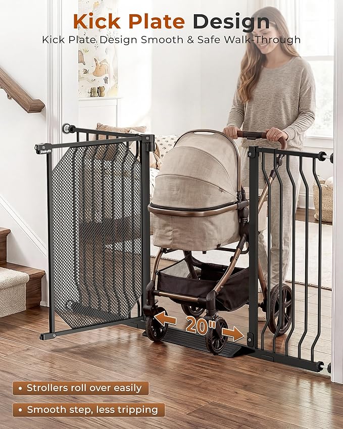 29.5-61.5" Extra Wide Baby Gate for Stairs, Child & Pet Proof, No-Drill Pressure Mount Auto Close One-Hand Operation, Indoor Dog Gate for Doorways, 7 Adjustable Sizes, 30.5" Tall, Black