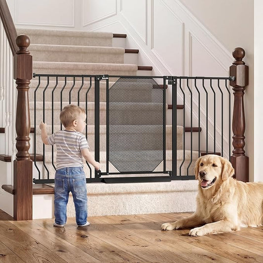 29.5-61.5" Extra Wide Baby Gate for Stairs, Child & Pet Proof, No-Drill Pressure Mount Auto Close One-Hand Operation, Indoor Dog Gate for Doorways, 7 Adjustable Sizes, 30.5" Tall, Black