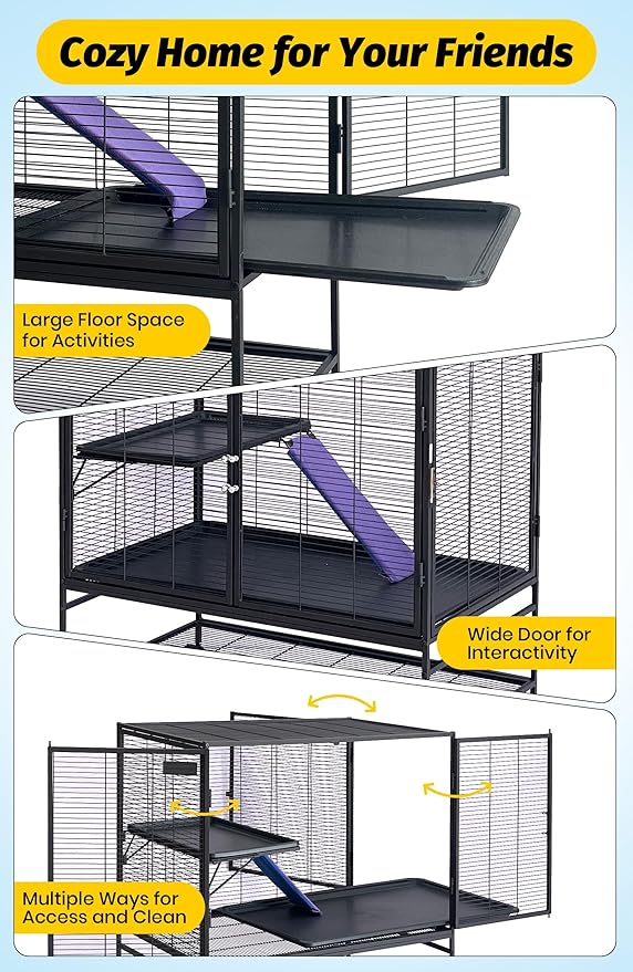 Garvee Metal Small Animal Cage,39 ''L Multi-Level Ferret Cage for Small Animals - Large Hamster Cage with Removable Ramp, Removable Tray for Chinchilla, Rabbit, Guinea Pigs, Hedgehog, Gerbil