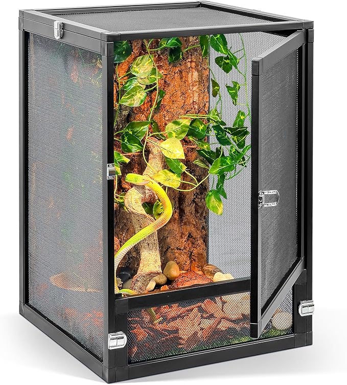 RunDuck 13 Gallon 360° Panoramic Foldable Reptile Terrarium Kit: Crested Gecko Tank and Reptile Cage for Superior Ventilation, Easy Feeding, Sturdiness, and Simple Assembly (Black, 18"x13"x13")