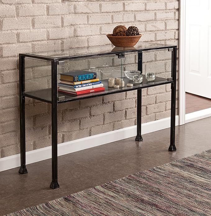 SEI Furniture Terrarium Display Console, Black/Silver Distressing