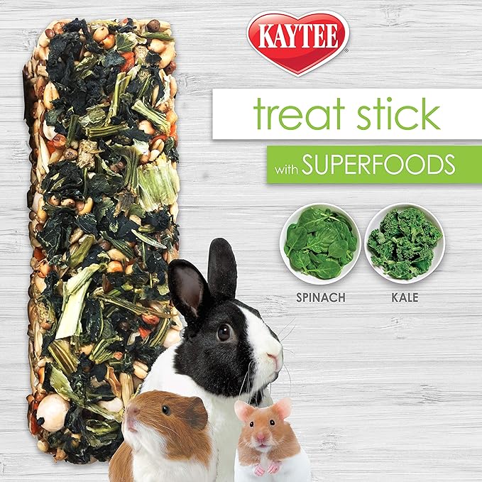 Kaytee 6 Pack of Small Pet Superfood Treat Sticks, .17 Ounces Each, with Spinach and Kale