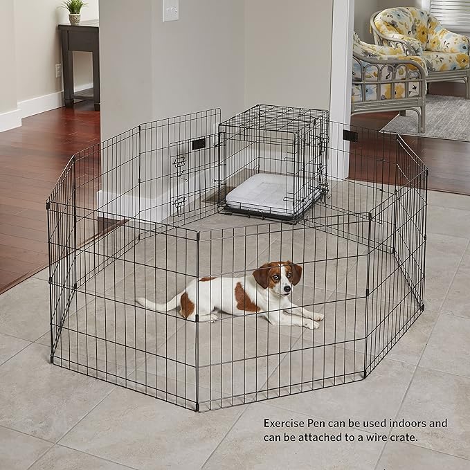 MidWest Homes for Pets 36-Inch Exercise Pen, for Indoor and Outdoor use, 16 Sq Feet of Play, Folding Dog Pen, No Door Design for Maximum Security, Easy to Set Up, Foldable Dog Playpen