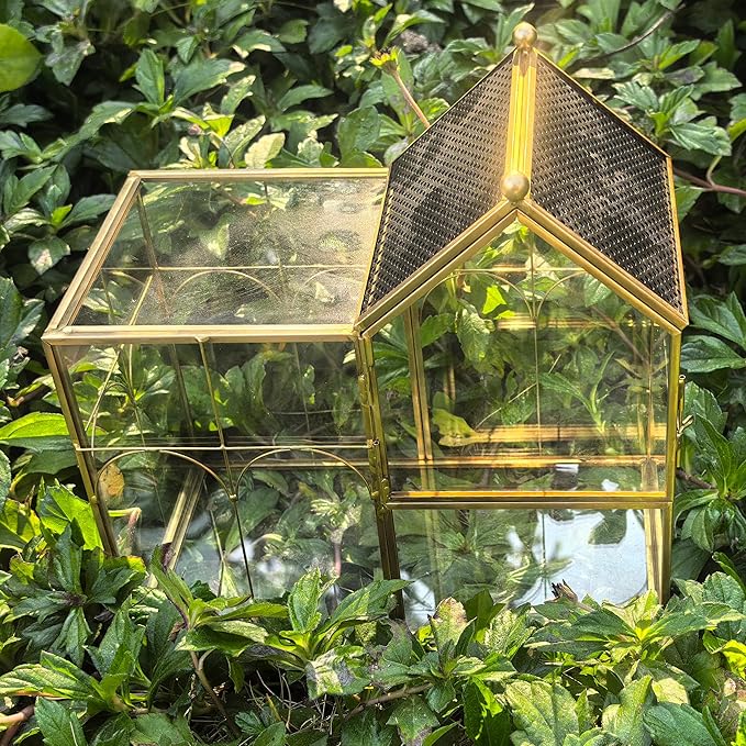 Ready-to-Use Glass Terrarium with Vents - 8.66"x4.72"x8.46" House-Shaped Jumping Spider Enclosure, Habitat for Praying Mantis, Snails, Insect or Succulent Plants - Home Garden Tabletop Decor