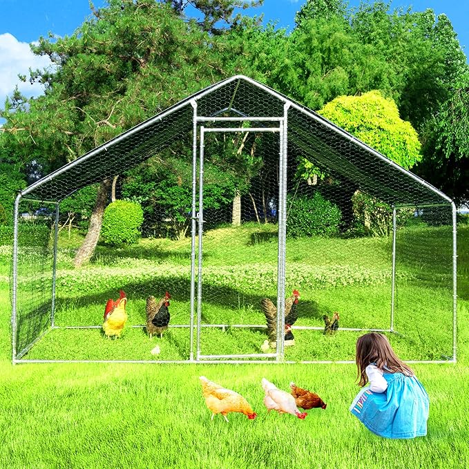 Large Chicken Coop Chicken Runs for Yard with Cover Outdoor Metal Pet Pens Poultry Cage Duck Rabbit House Backyard Use