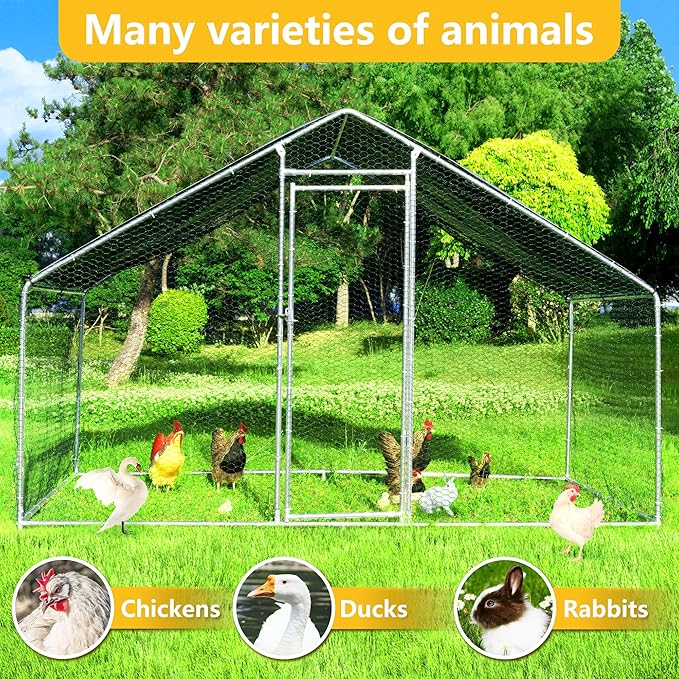 Large Chicken Coop Chicken Runs for Yard with Cover Outdoor Metal Pet Pens Poultry Cage Duck Rabbit House Backyard Use