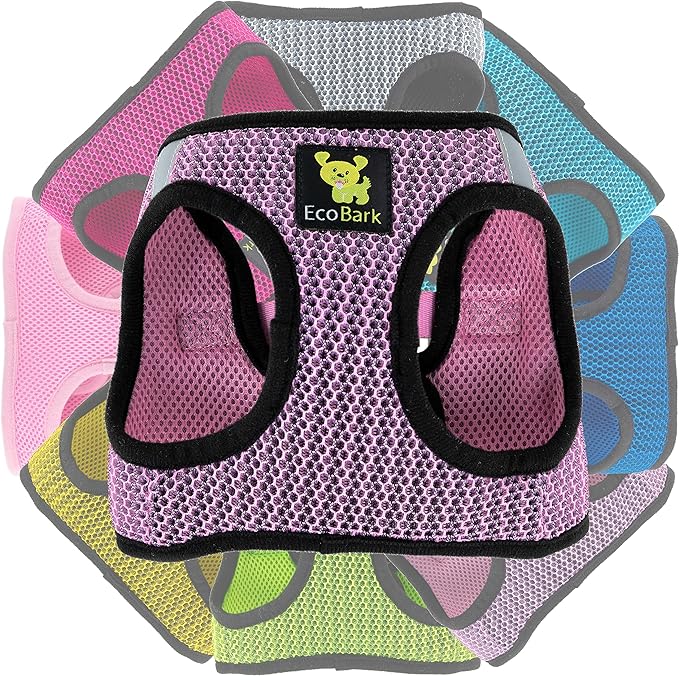 EcoBark Step in Dog Harness - Eco-Friendly Dog Harnesses for Small and Medium Breed Dogs - Reflective and Adjustable Body Halter Vest - Soft Mesh Toy Breed Harness (Lilac Pink, XL)