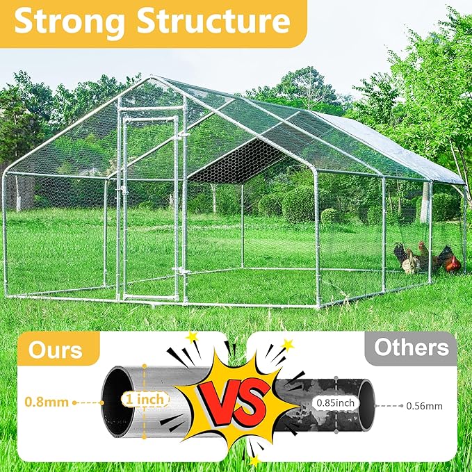 Large Chicken Coop Chicken Runs for Yard with Cover Outdoor Metal Pet Pens Poultry Cage Duck Rabbit House Backyard Use