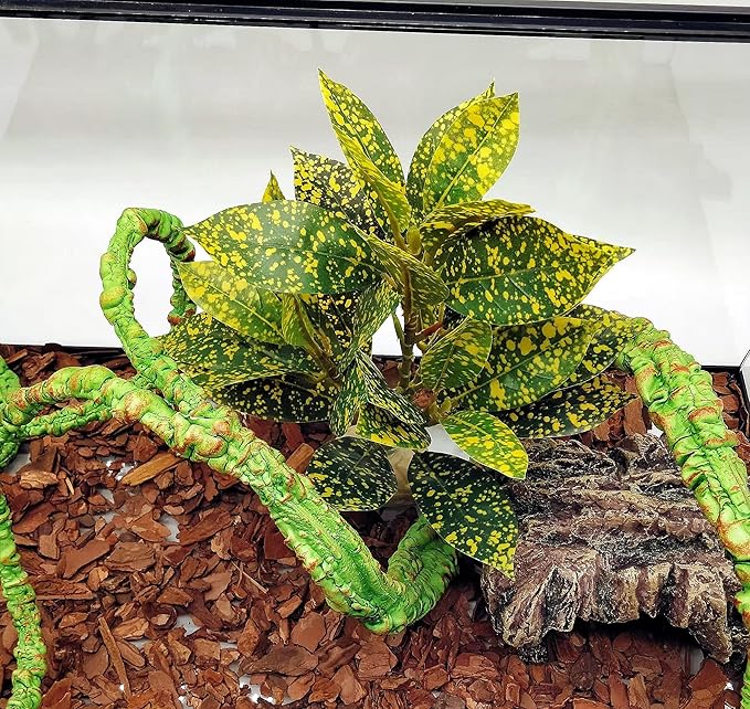 Reptile Plants Terrarium Artificial Leaves Reptile Tank Decorations for Bearded Dragon Lizard Snake Geckos Chameleon Amphibian Habitat Terrarium Decor