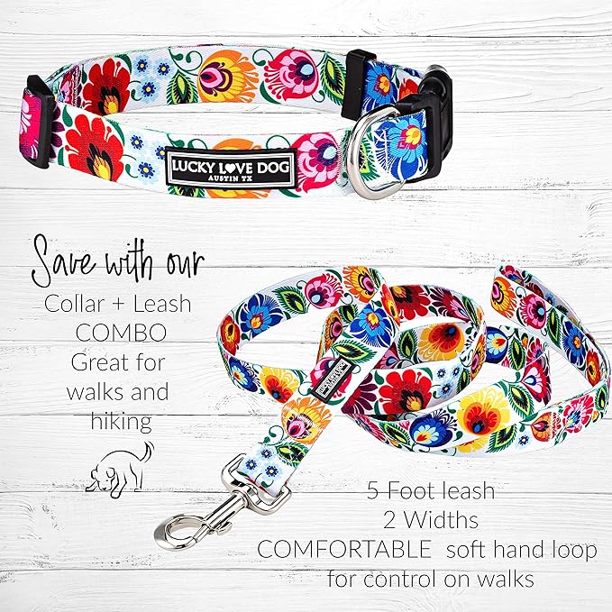 Lucky Love Dog - Easy Click Buckle Dog Collar with Leash Set Combo, Durable & Comfortable for Male & Female Dogs, Pet Collar for Large Dogs, Secure Fit - Ladybird Combo, Large