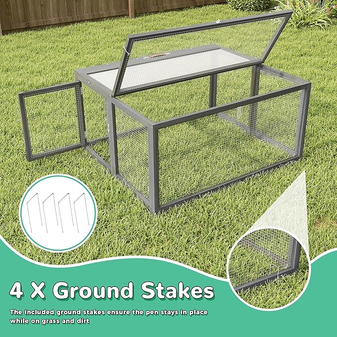 COZIWOW Chicken Coop Run Rabbit Hutch, Portable Chicken Cage Pens with Top & Side Opening Doors, Folding Wooden Chicken Coop, Outdoor Indoor Small Animal Playpen, Chicken Brooder Box, 43.3Inch (Grey)