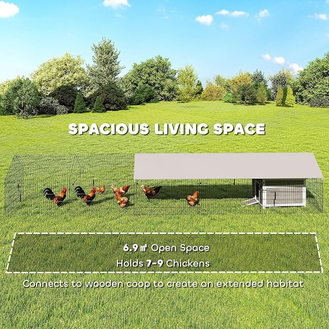PawHut Metal Chicken Coop, Large Chicken Run with Water-Resistant & Anti-UV Cover for 7-9 Hens, Outdoor Hen House Rabbit Hutch with 10 Doors for Duck, Small Animal, for Backyard, 21' x 3.5' x 3.6'